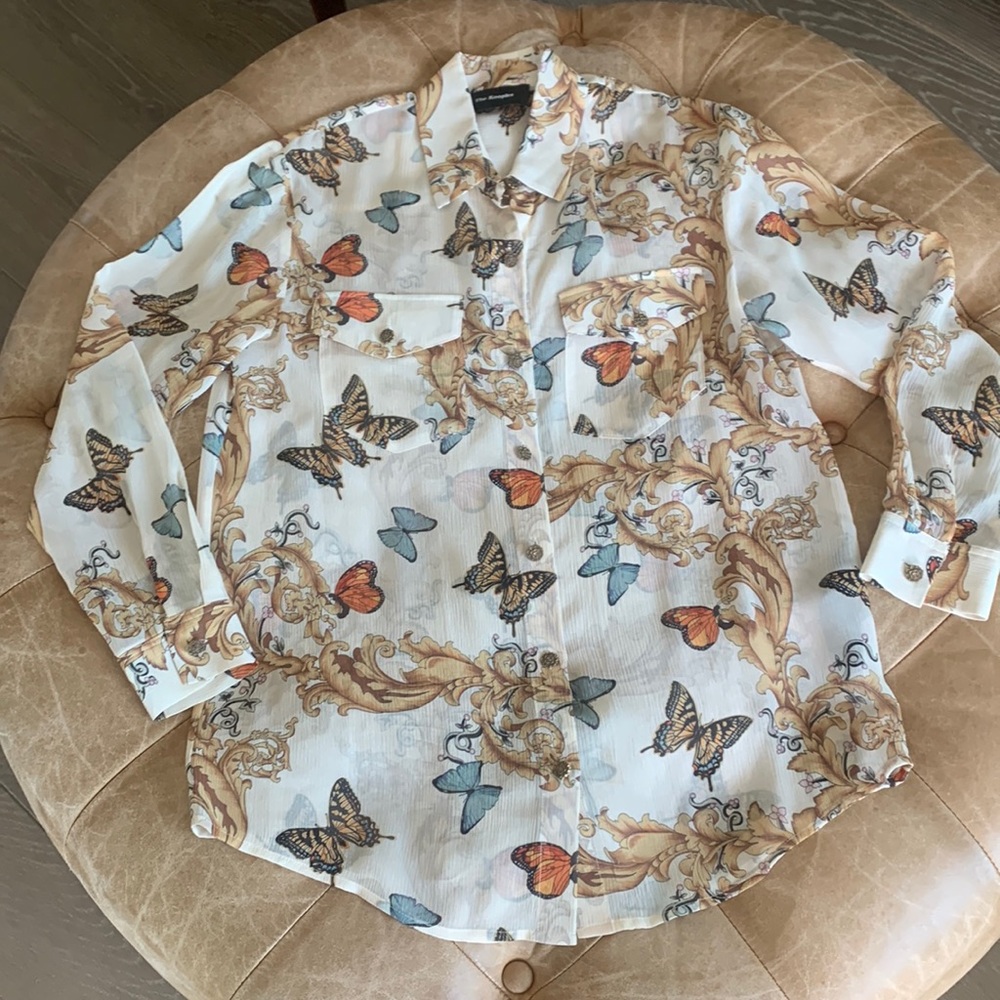 The Kooples Silk Butterfly Sheer Blouse Size XS